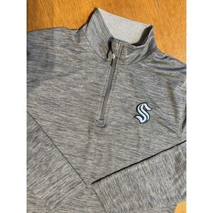 NHL Seattle Kraken Mens Primary Logo 1/4-Zip Pullover Top M Heather Gray